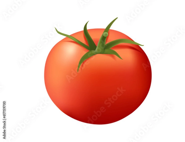 Fototapeta Realistic style whole sweet tasty tomato vegetable with green leaves vector illustration isolated on white background