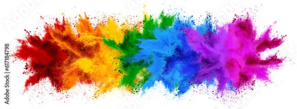 Fototapeta Kolorowa Rainbow Holi Faint Color Explosion z jasnymi kolorami Izolowane białe szerokie tło