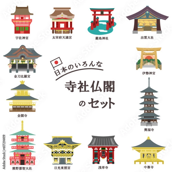 Obraz 日本にある色んな寺社仏閣セット　線無し