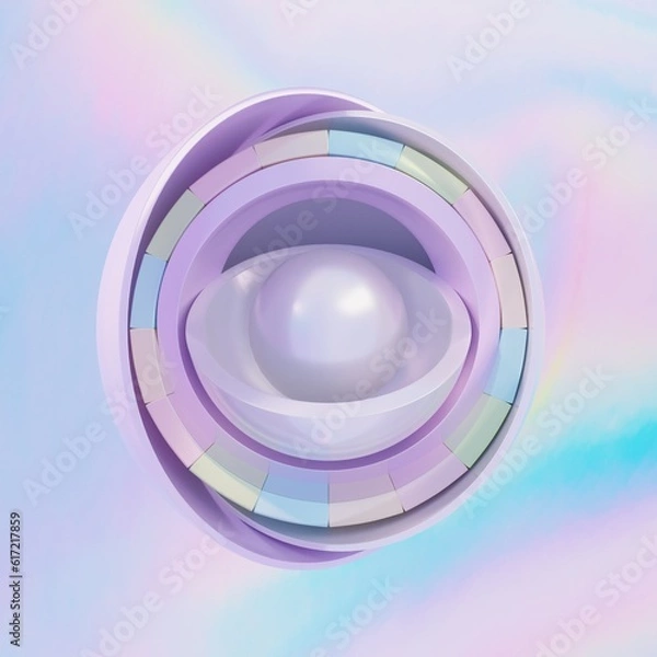 Obraz 3D Illustration; CGI modeling; pastel holographic sphere layered with a pearl and iridescent background