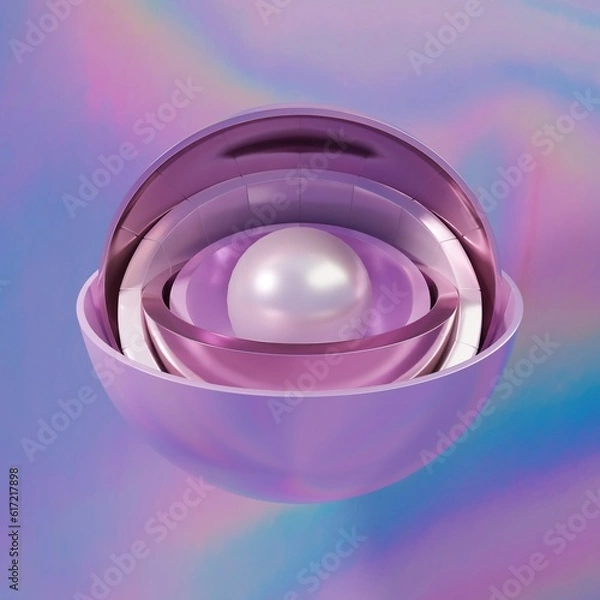 Obraz 3D Illustration; CGI modeling; holographic sphere layered with a pearl and iridescent background