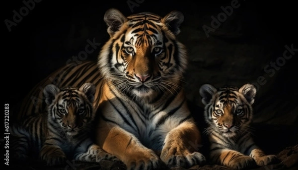 Obraz Majestic Bengal tiger cub walking in wildlife reserve, staring fiercely generated by AI