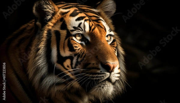 Obraz Bengal tiger staring with aggression, majestic beauty in nature tranquility generated by AI
