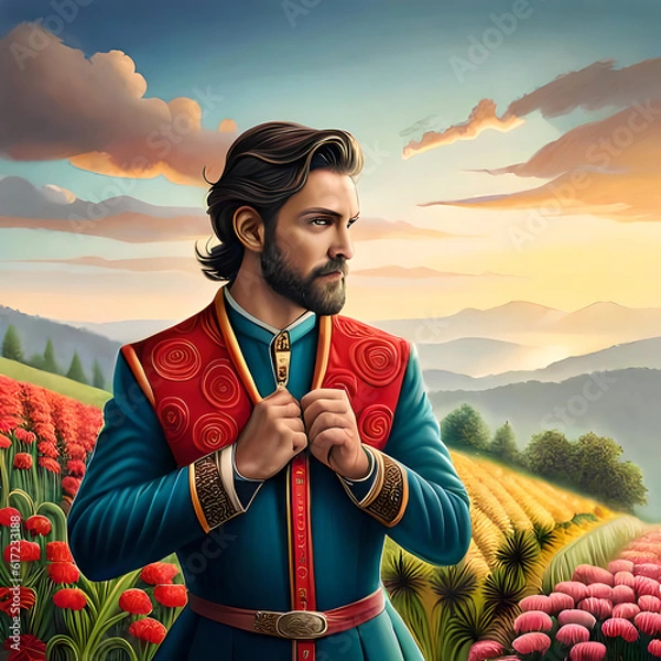 Fototapeta Royal Roman Man in fields, Ai generated