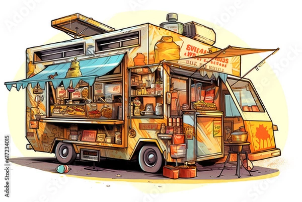Fototapeta Food truck painting illustration