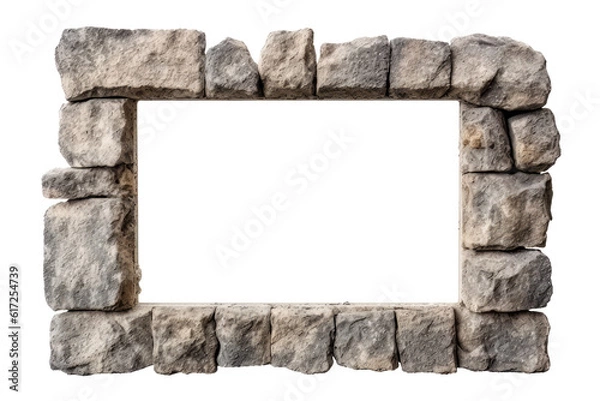 Fototapeta Isolated rectangle stone window frame in vintage style. Border design. Front view. Photo frame. Generative AI.