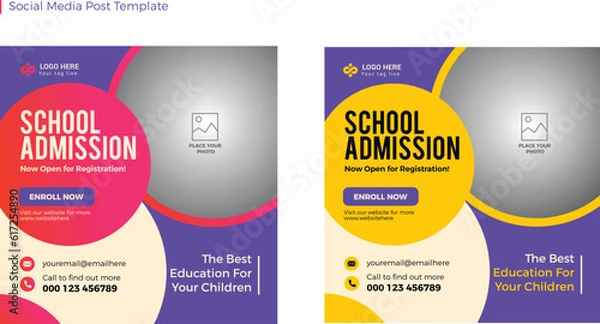 Fototapeta Creative social media post template for school admission program