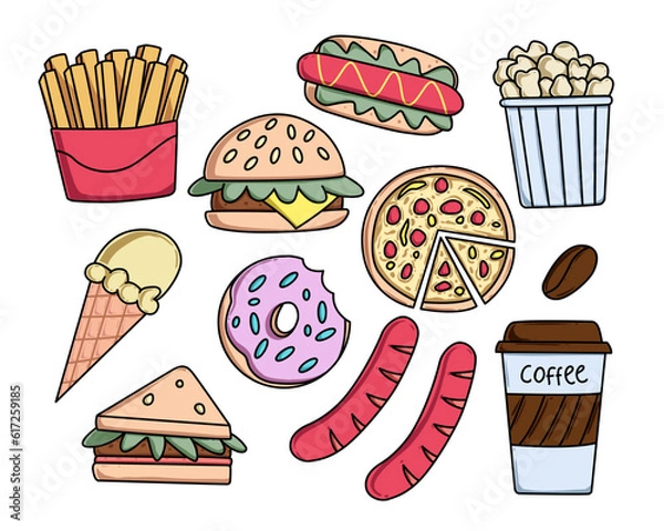 Fototapeta Fastfood doodle vector pack for element design