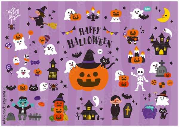 Obraz かわいい手描きのハロウィンのイラストセット／ベクター