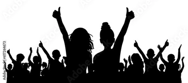 Fototapeta Happy cheerful crowd of children, silhouette. Back to school or party and etc. Vector illustration