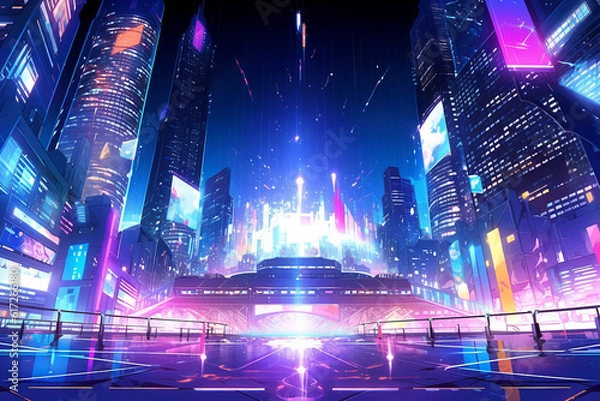 Fototapeta 繊細で芸術的なサイバーパンク系背景のイラスト(AI generated image)