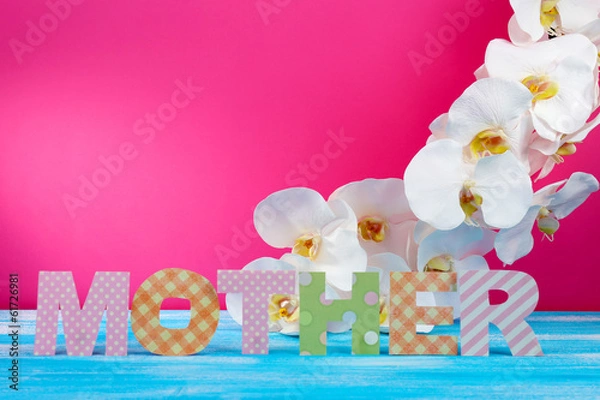 Obraz Mother- lettering of handmade paper letters on pink background