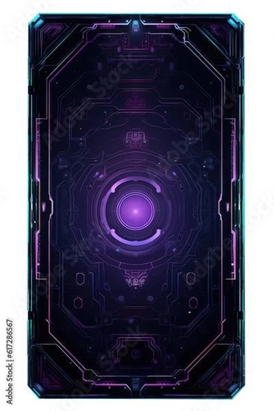 Fototapeta Cyberpunk neon glowing card deck back design, metal and lights, transparent background, made with Generative AI	