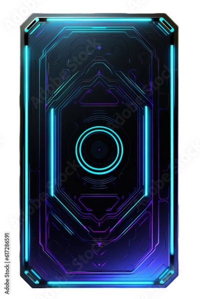Fototapeta Cyberpunk neon glowing card deck back design, metal and lights, transparent background, made with Generative AI	