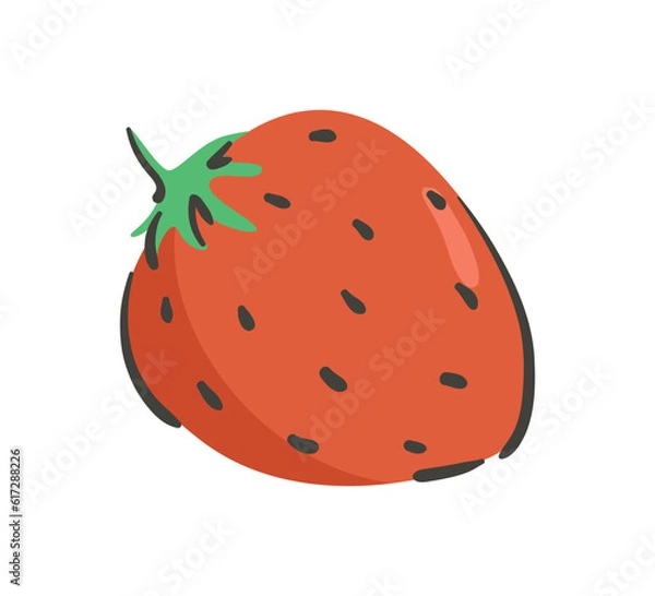Fototapeta Hand drawn strawberry isolated on a white background. Vector illustration. Colorful and minimalistic fruit. For sticker and design.