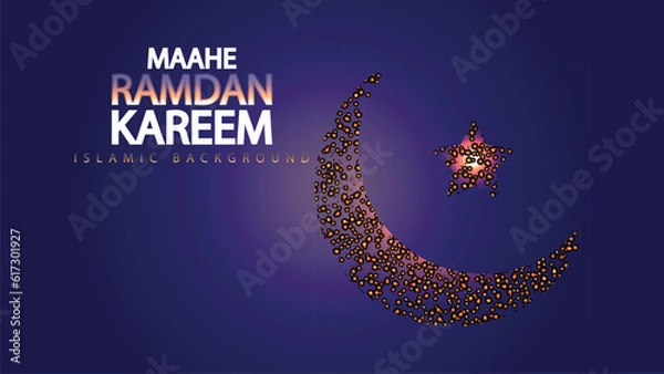 Fototapeta Ramadan Kareem Eid Mubarak Moon Logo Icon Trendy Vector Premium card background. Islamic festival social media banner & Vector golden eid al adha bakrid festival background. Ramadan moon with star.