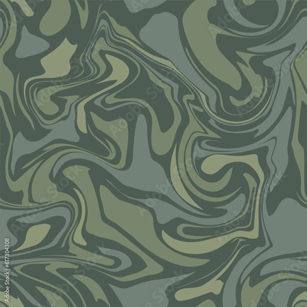 Obraz Camouflage seamless pattern with green ink marble swirls. Abstract military background. 