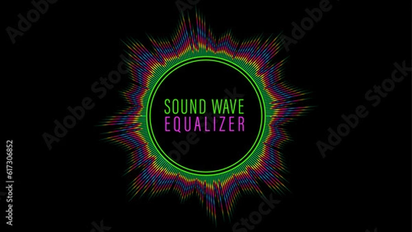 Obraz Isolated radial sound wave curve with light. Frequency audio waveform, music wave, circle bar, voice graph signal. Neon circles of sound wave & audio equalizer. Digital soundwave Background.