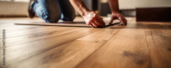Obraz Worker Installing laminate Floor,  generative ai