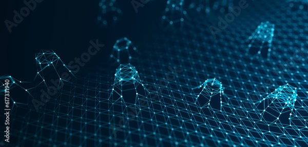 Fototapeta Abstract network of particles and lines. Technology connection. Digital background. 3d rendering