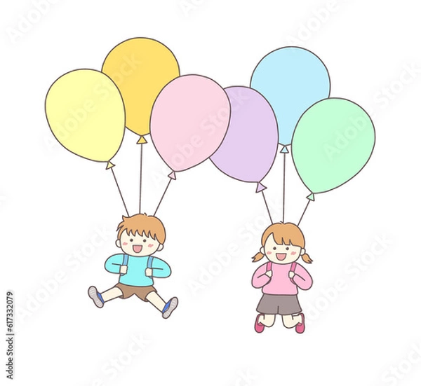 Fototapeta 風船で飛ぶ子どもたち
