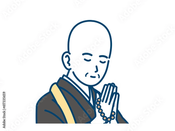 Obraz 手を合わせ合掌をするお坊さんのイラスト