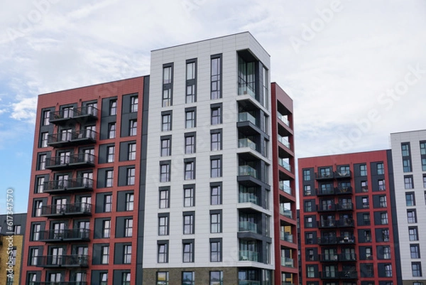 Fototapeta city apartment block. high rise block of flats in the UK. residential housing development 