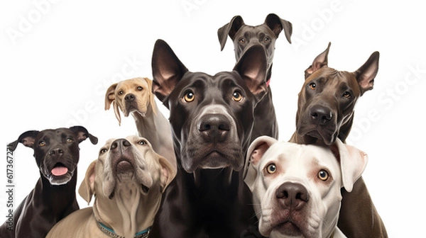Fototapeta Thai Ridgeback taking a selfie with other dogs on an isolated background. ,generative AI