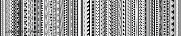 Fototapeta Set of vector ethnic seamless pattern. Ornament bracelet in maori tattoo style. Geometric border african style. Design for home decor, wrapping paper, fabric, carpet, textile, cover