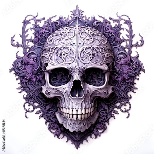Obraz purple skull with patterns on a white background abstraction