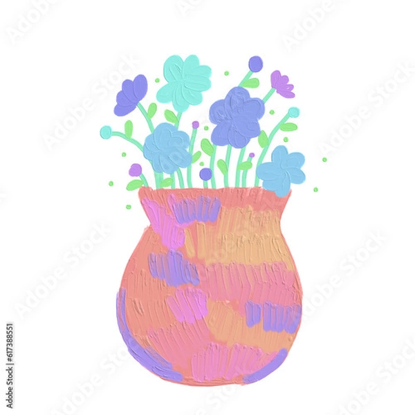 Obraz colorful flower in a pink tone vase draw in cute oil brush texture style