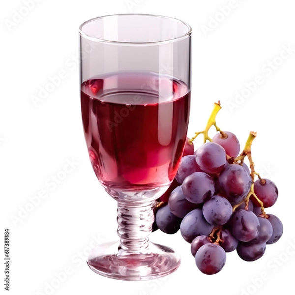 Fototapeta A glass of purple grape juice isolated on transparent png background cutout, generative Ai