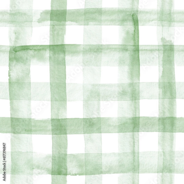 Fototapeta Watercolor plaid in light green. Seamless pattern.