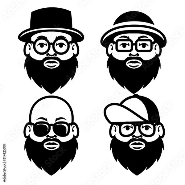 Obraz Fat Bald Beard Man mascot logo illustration