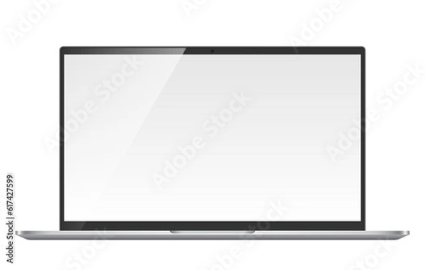 Fototapeta Silver laptop monitor vector mockup. Pc computer template with blank screen. Desktop isolated on white background.