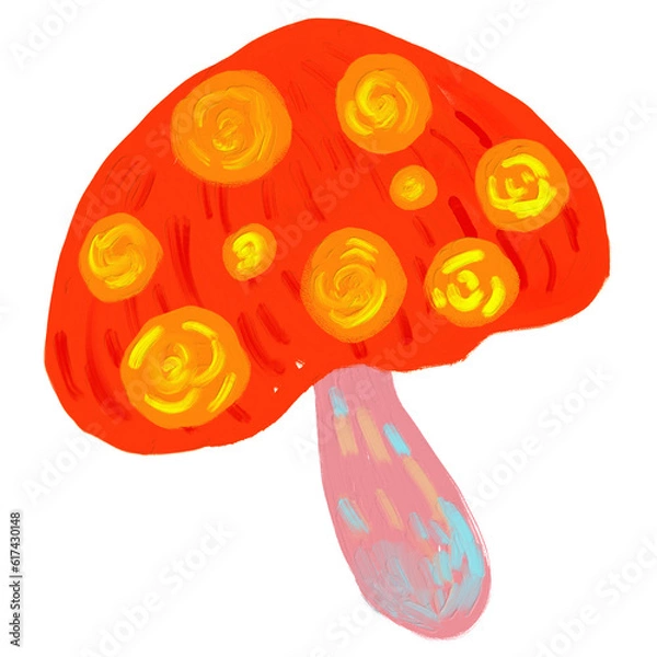 Obraz red magic mushroom draw in cute oil brush texture
