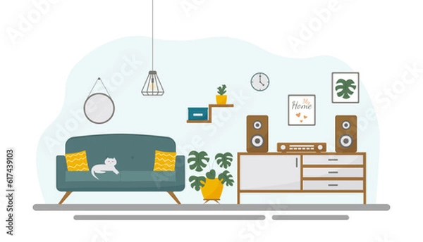 Fototapeta A living room interior in flat style. Concept vector illustration.