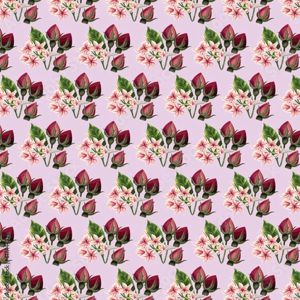 Fototapeta seamless floral pattern with colorful wild flowers on mirror reflecting blue sky
