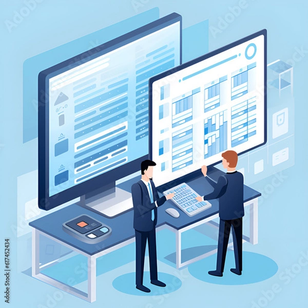 Obraz cost control accountants employees, supervisors standing at the computer screen, by ai generative