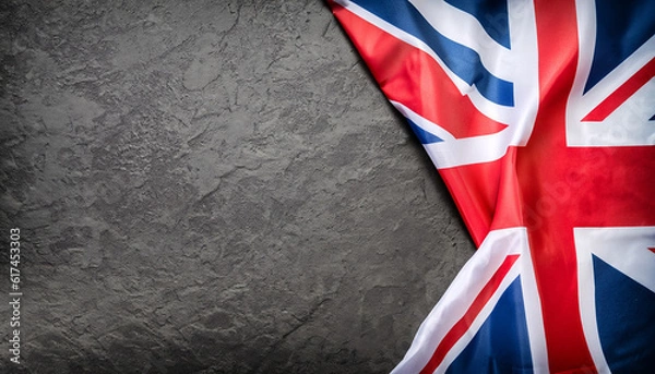 Obraz Uk flag on background with dark stone table copy space