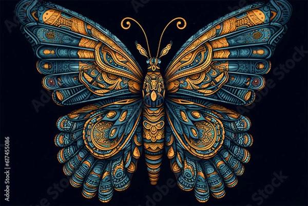 Obraz Colorful butterfly abstract illustration isolated on black background.Created with generative ai