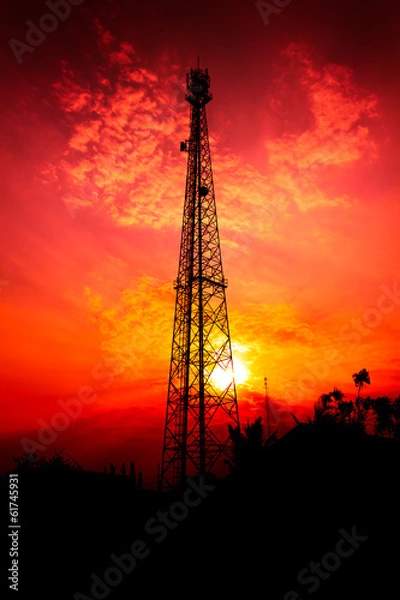Fototapeta reception antenna with orange sky
