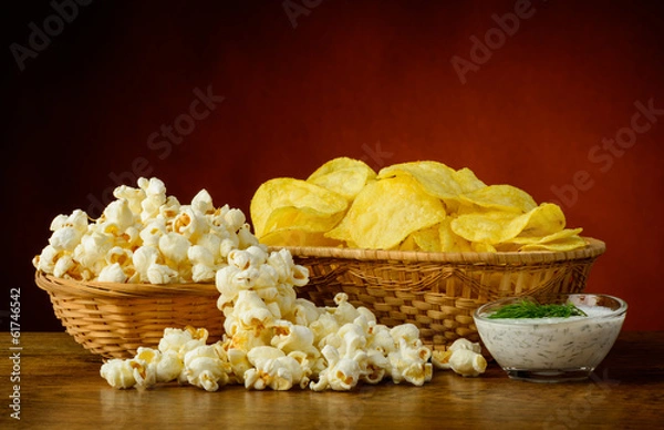Fototapeta Potato chips and popcorn