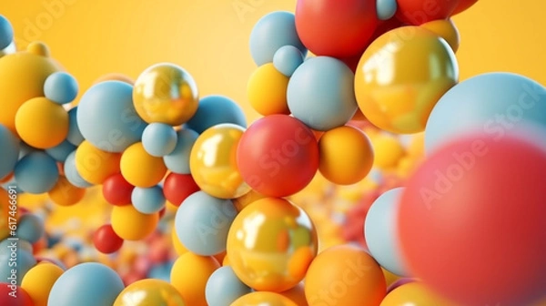 Fototapeta colored bubbles flying rendering minimal background 