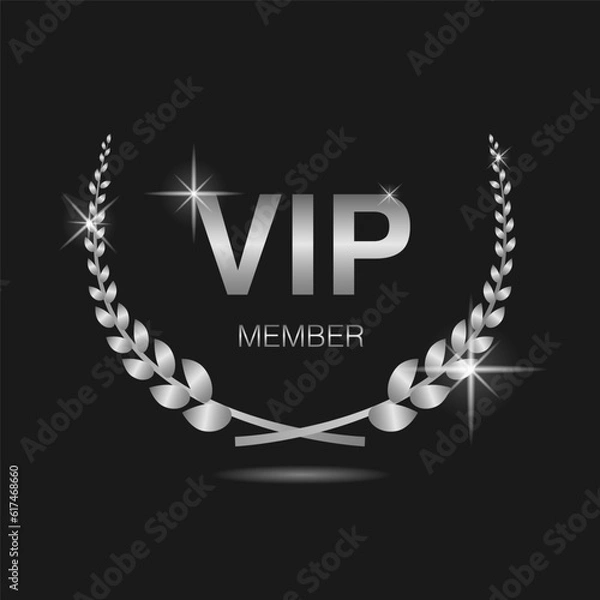 Obraz Vip member silver laurel wreath vector label