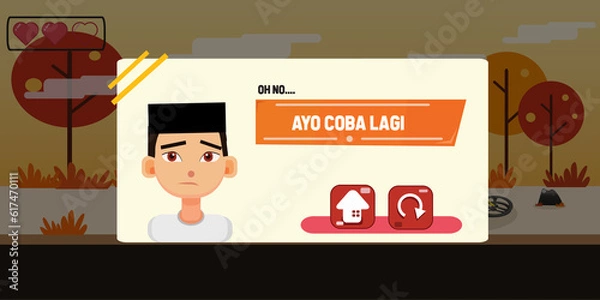 Obraz User Interface Education Game Asmaul Husna "Ar Rahman" Level 1 Backround Button Try Again