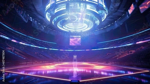 Obraz Futuristic scifi stadium arena for sports football basket hockey soccer and baseball from future architecture inspired by movies, reworked and enhanced ai generated mattepainting background
