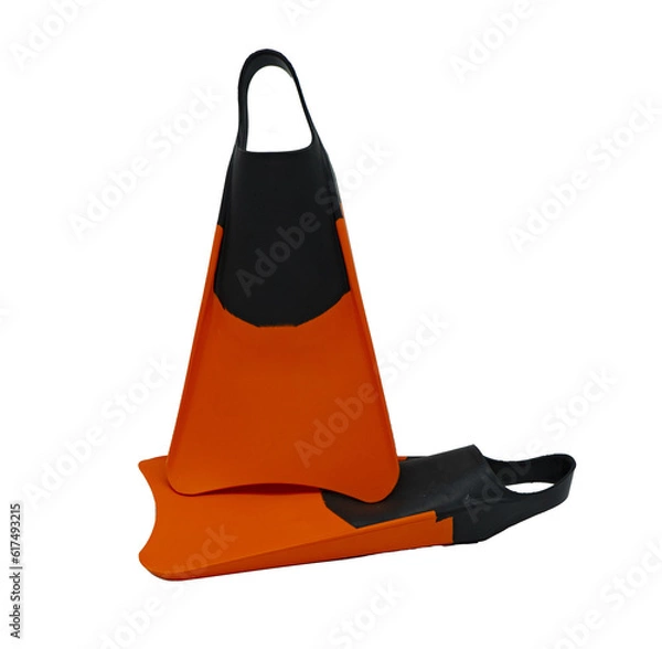 Fototapeta image of orange and black bodyboard fins with transparent bottom. PNG