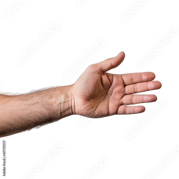 Fototapeta  a hand reaching out towards the camera, isolated on white background