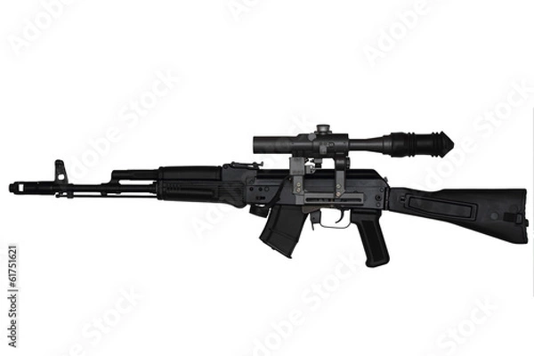 Fototapeta Assault rifle with riflescope left side view isolated on white